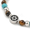 Star of David  304 Stainless Steel & Synthetic Turquoise & Natural Tiger Eye Round Beaded Bracelets for Women BJEW-G717-07P-2