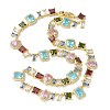 Brass Pave Colorful Cubic Zirconia Rectangle Square Teardrop Tennis Necklaces NJEW-G183-09G-4