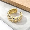 Square Pattern Brass Micro Pave Clear Cubic Zirconia Cuff Rings for Women RJEW-U041-14G-3