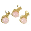 Natural Rose Quartz Ball with Leopard Shape Brass Pendants KK-F887-04G-25-1