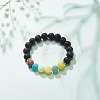 Natural Lava Rock & Weathered Agate(Dyed) Round Beaded Stretch Bracelet BJEW-JB08399-02-2