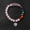 Natural Rose Quartz & Mixed Gemstone Beaded Stretch Bracelet with Heart Charm for Women BJEW-K164-B26-3