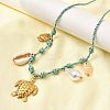 Summer Beach 304 Stainless Steel & Electroplated Natural Shell Pendant Adjustable Polyester Cord Necklaces for Women NJEW-F348-01E-G-3