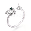 Gift Box Shape Brass Micro Pave Clear Cubic Zirconia & Glass Cuff Ring Settings KK-T076-44P-1
