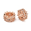 Brass Micro Pave Clear Cubic Zirconia Rondelle European Beads KK-U030-05RG-1