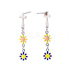 Cross with Flower Enamel Long Dangle Stud Earrings EJEW-N049-01B-3