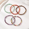 Natural Gemstone Cube & Stainless Steel Beads Stretch Bracelets for Women BJEW-JB13348-1