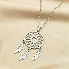 Non-Tarnish Woven Net/Web with Feather 304 Stainless Steel Boho Pendant Necklaces for Women NJEW-G087-02P-1