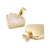 Brass Pave Natural Shell Heart Charms KK-C051-19G-2