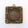 Vintage Tibetan Style Alloy Square Carved Branch Pendant Cabochon Bezel Settings TIBEP-M018-17AB-NF-1