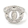 Flat Round with Saint & Heart Rack Plating Brass Micro Pave Cubic Zirconia Adjustable Rings RJEW-I105-04P-10-2