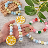6Pcs 6 Style Wood & Fringed Beaded Pendant Decoration HJEW-CF0001-15-5