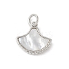Brass Pave Natural White Shell Fan Charms with Jump Rings KK-S522-17P-1