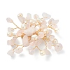 Natural Rose Quartz Chips & Pearl Beaded Flower Brooch Pin JEWB-BR00098-03-1