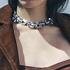 Iron & Alloy Flat Round Link Chain Necklaces for Women LS-NJEW-U046-04P-1