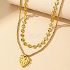 304 Stainless Steel Heart Pendant Flat Sequin Chain Double Layer Necklaces for Women LS-NJEW-F343-03G-1