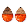 Transparent Resin & Walnut Wood Pendants RESI-N039-25G-3
