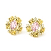Flower Brass Micro Pave Cubic Zirconia Stud Earrings EJEW-L270-13G-2