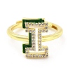 Mixed Color Enamel Initial Letter Adjustable Ring with Clear Cubic Zirconia RJEW-P045-01G-I-2