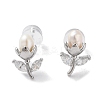 Natural Pearl and Cubic Zirconia Stud Earrings for Women EJEW-C083-05P-2
