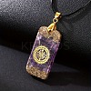 Resin with Natural Amethyst Chips Inside Rectangle Pendant Necklace PW-WG89894-02-1