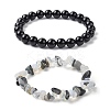 2Pcs 2 Style Opalite Chip & Natural Tiger Eye & Natural Black Onyx Beaded Stretch Bracelets Set BJEW-TA00411-1