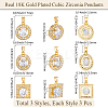 9Pcs 3 Style Brass Micro Pave Cubic Zirconia Pendants KK-BBC0019-44-2