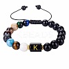 10MM Natural Black Obsidian Alphabet Beaded Braided Bracelets LS-TO2319-11-1