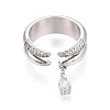 Brass Micro Pave Clear Cubic Zirconia with Teardrop Pendant Cuff Open Rings KK-T080-02P-2