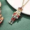 Alloy Enamel Christmas Nutcracker Pendant Necklaces NJEW-L048-01G-01-1