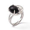 Gemstone Oval with Crescent Adjustable Ring RJEW-P041-02P-5