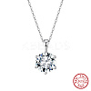 925 Sterling Silver Pave Clear Cubic Zirconia Flat Round Pendant Necklaces NJEW-G172-04P-2