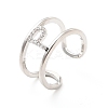 Clear Cubic Zirconia Initial Letter Open Cuff Ring RJEW-A012-01P-P-2