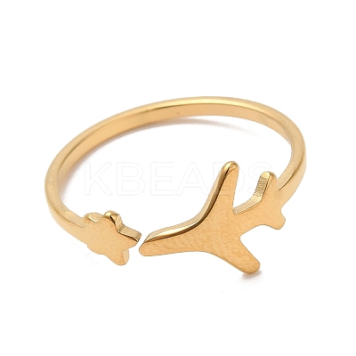 Ion Plating(IP) 304 Stainless Steel Star & Airplane Open Cuff Ring for Women X-RJEW-M149-12G-1