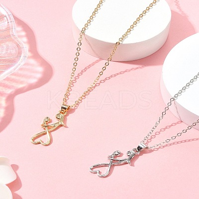 2Pcs 2 Colors Mom Daughter Hand in Hand Family Heart Alloy Pendant Necklaces NJEW-FS0001-10B-1