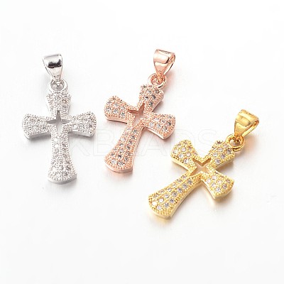 Cross Brass Micro Pave Cubic Zirconia Pendants ZIRC-I014-34-FF-1