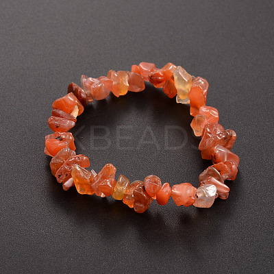 Chips Natural Carnelian Beaded Stretch Bracelets X-BJEW-JB01826-04-1