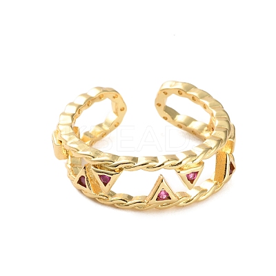 Rack Plating Brass Micro Pave Cubic Zirconia Open Cuff Rings for Women RJEW-U026-05G-01-1