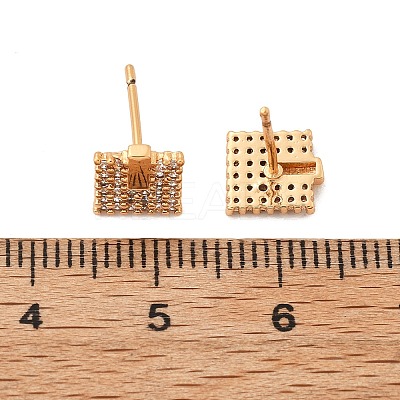 Square Brass Micro Pave Clear Cubic Zirconia Stud Earrings for Women EJEW-G428-12G-02-1