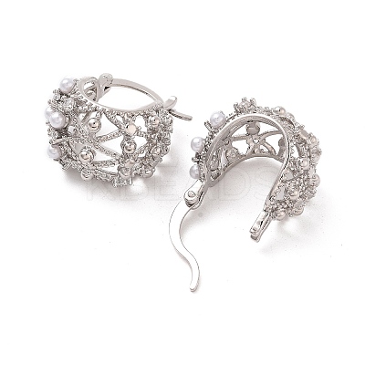 Rack Plating Brass ABS Imitation Pearl Hoop Earrings EJEW-M029-04P-1