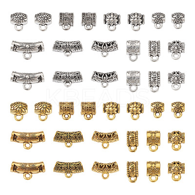 100Pcs 20 Style Tibetan Style Alloy Tube Bails TIBEB-TA0001-27-1