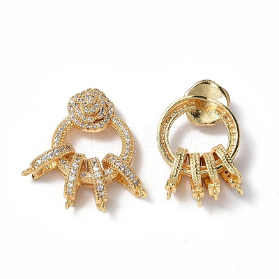 Brass Micro Pave Clear Cubic Zirconia Fold Over Clasps KK-P223-47G-1