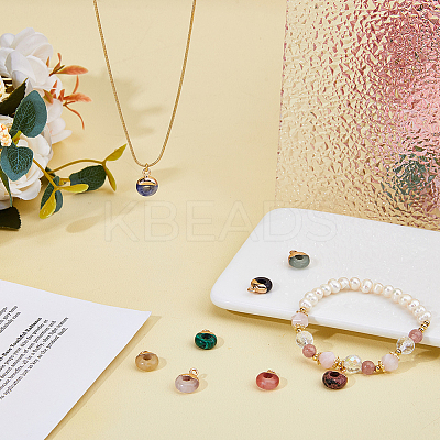 8Pcs 8 Styles Natural & Synthetic Mixed Gemstones Flat Round/Donut Charms G-FH0002-13-1