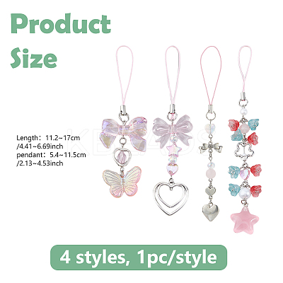 4Pcs Alloy & Acrylic Mobile Straps HJEW-DC00081-1