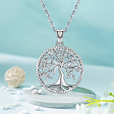 Alloy Hollow Tree of Life Pendant Necklaces for Women Men NJEW-C089-02P-1