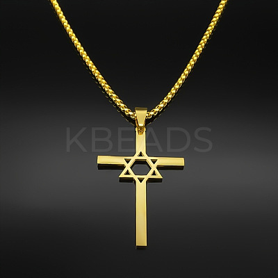 304 Stainless Steel Cross with Star of David Pendant Necklaces FS-WG66E8B-02-1