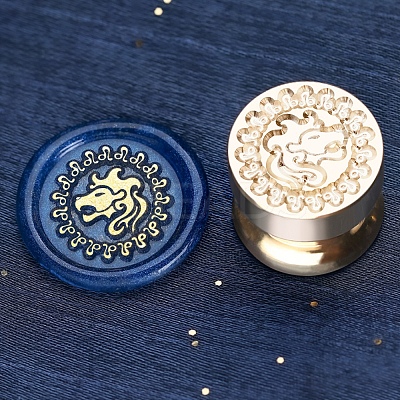 Golden Tone Round Wax Seal Brass Stamp Heads AJEW-S087-02G-07-1