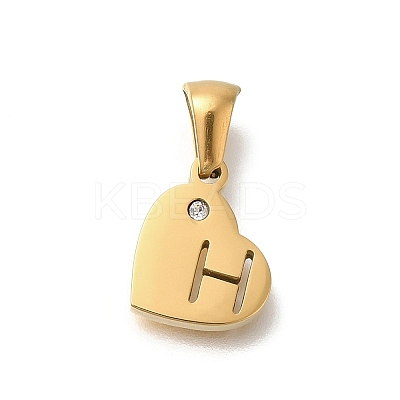 304 Stainless Steel Heart Pendants with Rhinestone STAS-Z103-01G-08-1