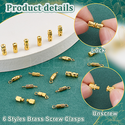120Pcs 6 Styles Brass Screw Clasps KK-PH0010-75-1