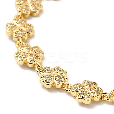 Clear Cubic Zirconia Clover Link Chain Bracelet BJEW-A132-03G-1